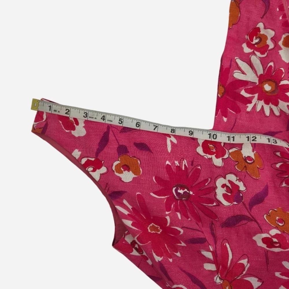 VTG Evan Picone Y2K linen pink floral Ruffle flounce hem midi dress Size 8 - Picture 6 of 7